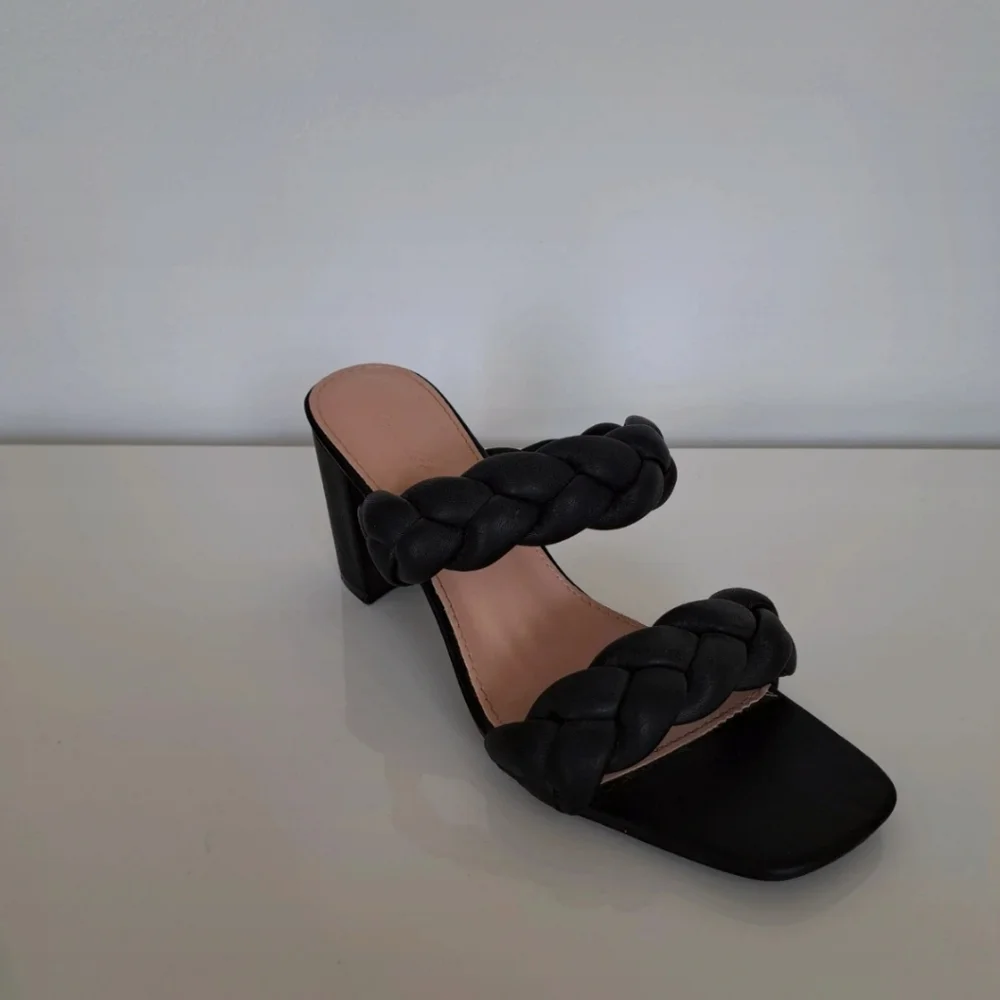 Envy Size 39 Uk 6 Black 'Knot To Miss' Braided Faux Leather Heel Sandals, Mules. - Picture 11 of 14